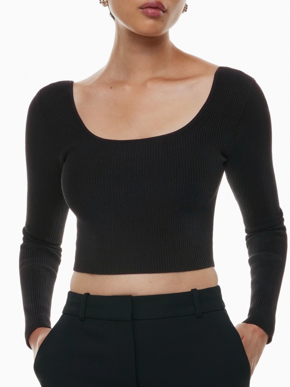 Aritzia babaton black sculpt knit squareneck cropped longsleeve top